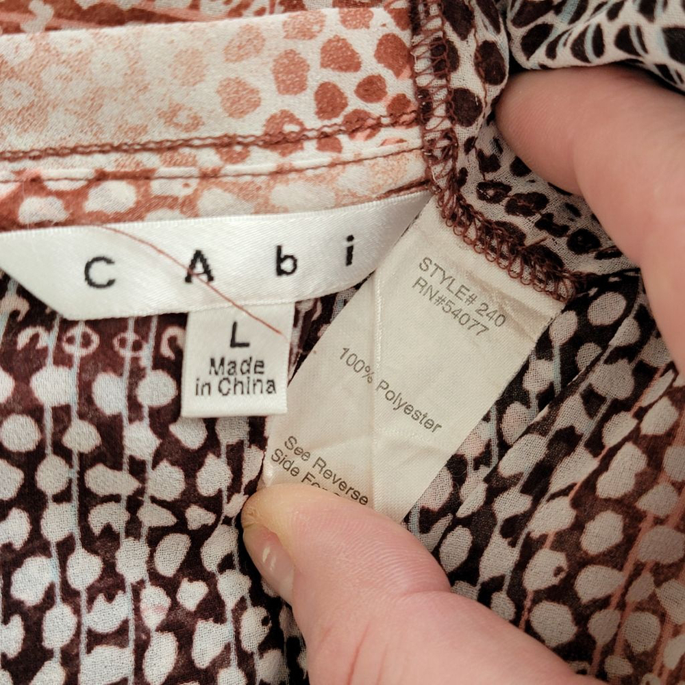Cabi #240 Sheer Boxy Top Oversized Short Sleeve V Neck Ombre Dot Print Blouse L - Picture 6 of 6